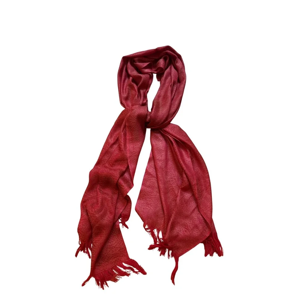 Scarf Women Red Woven Frayed Fringe Lightweight Boho Pashmina‎ SIZE OS
